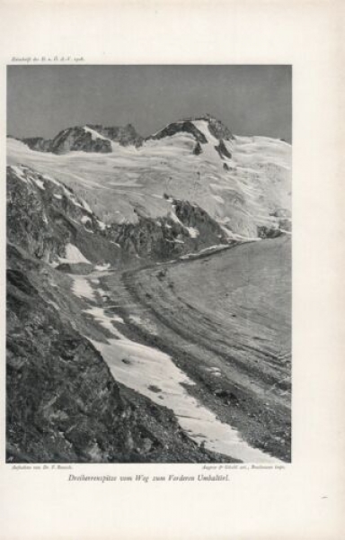 1908 - alter Druck - Dreiherrenspitze vom Weg zum Vorderen Umbaltörl